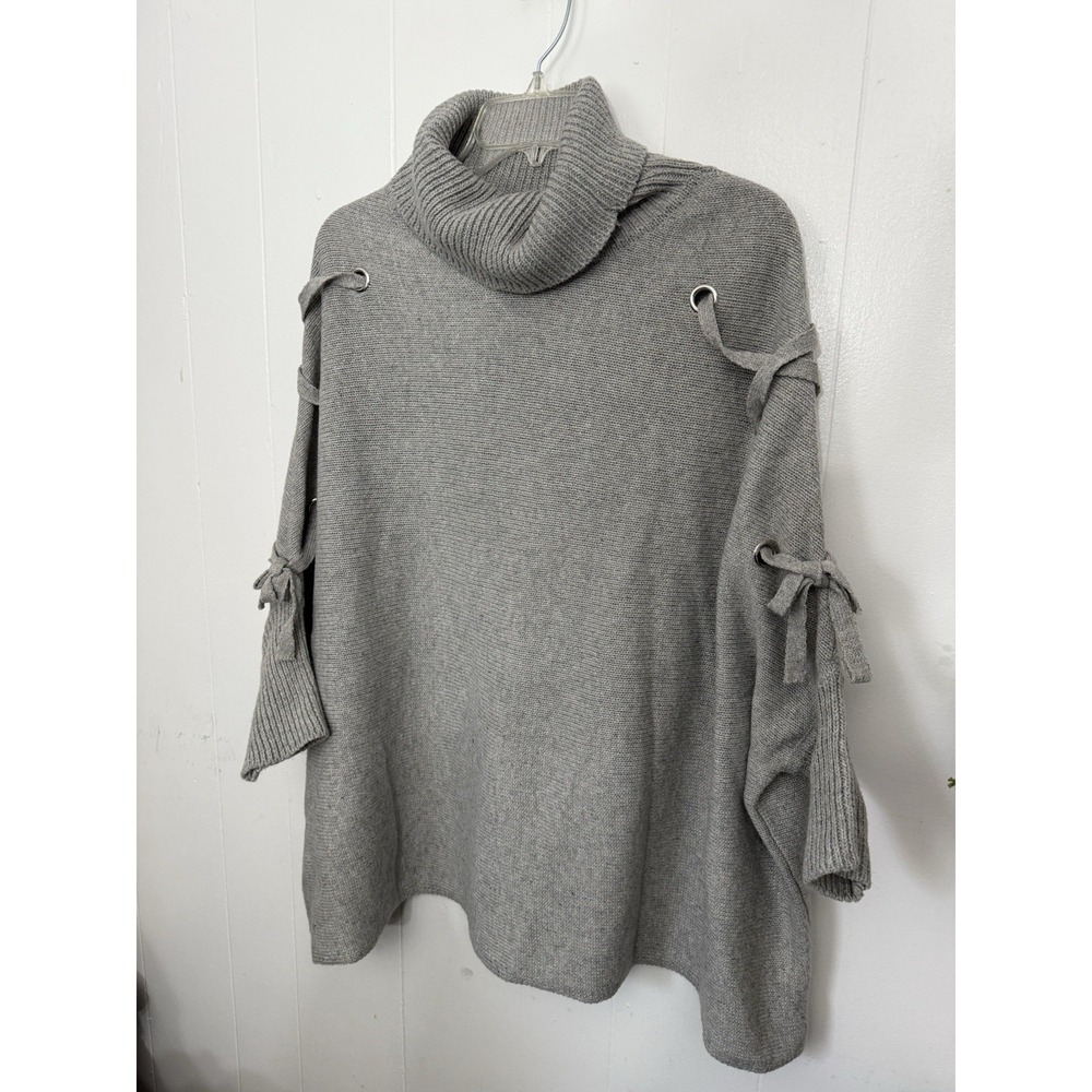 Woman's S M L XL Turtleneck Sweater Oversized Lacing Grommets Gray